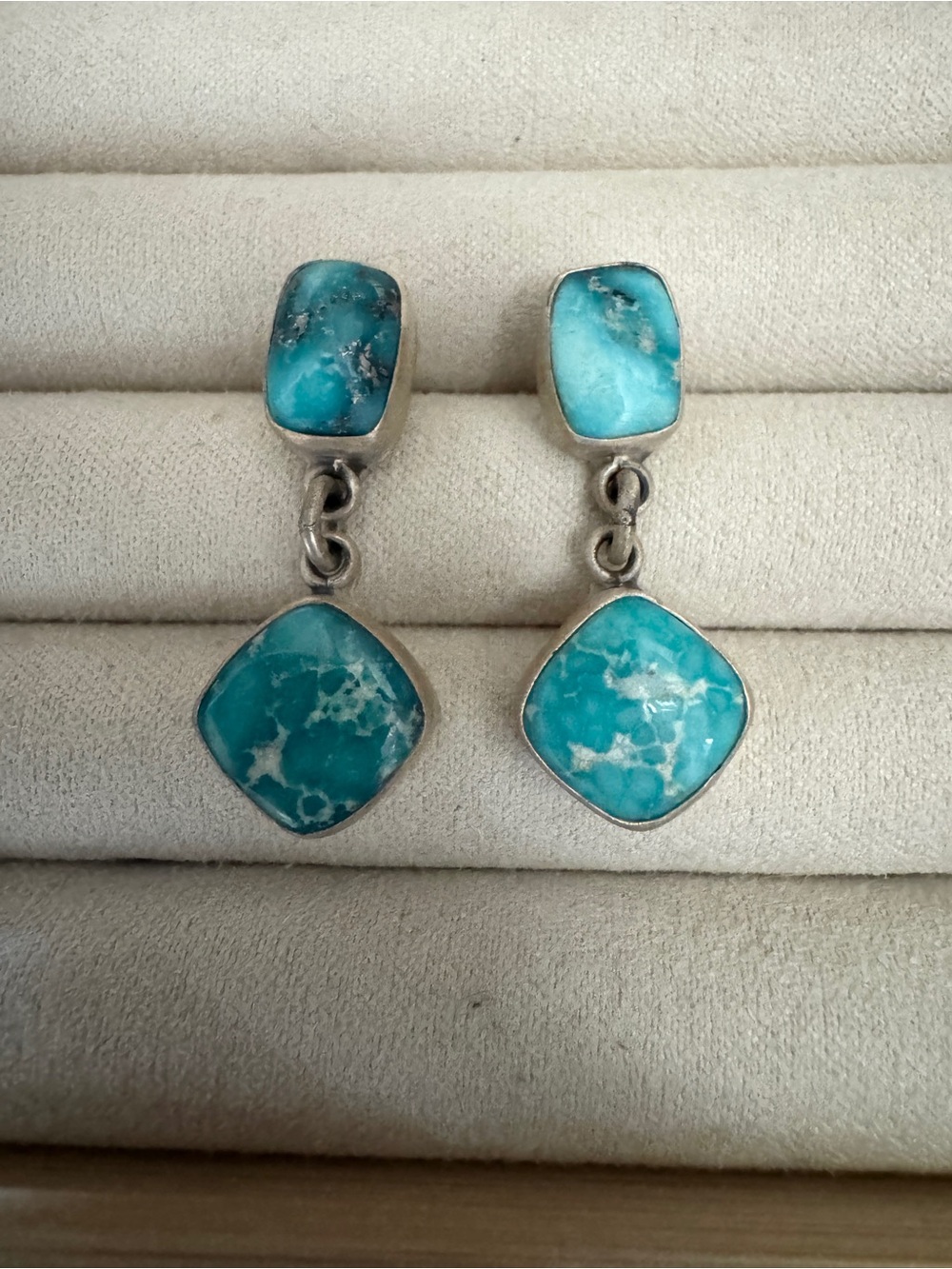 Sterling Silver White Water Turquoise Drop Earrings